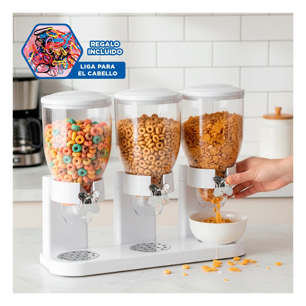 ORGANIZADOR DE GRANOS TRIPLE BLANCO COCINA ALMACENAMIENTO LIMPIO Y ORDENADO YLIGAS REGALO - 2