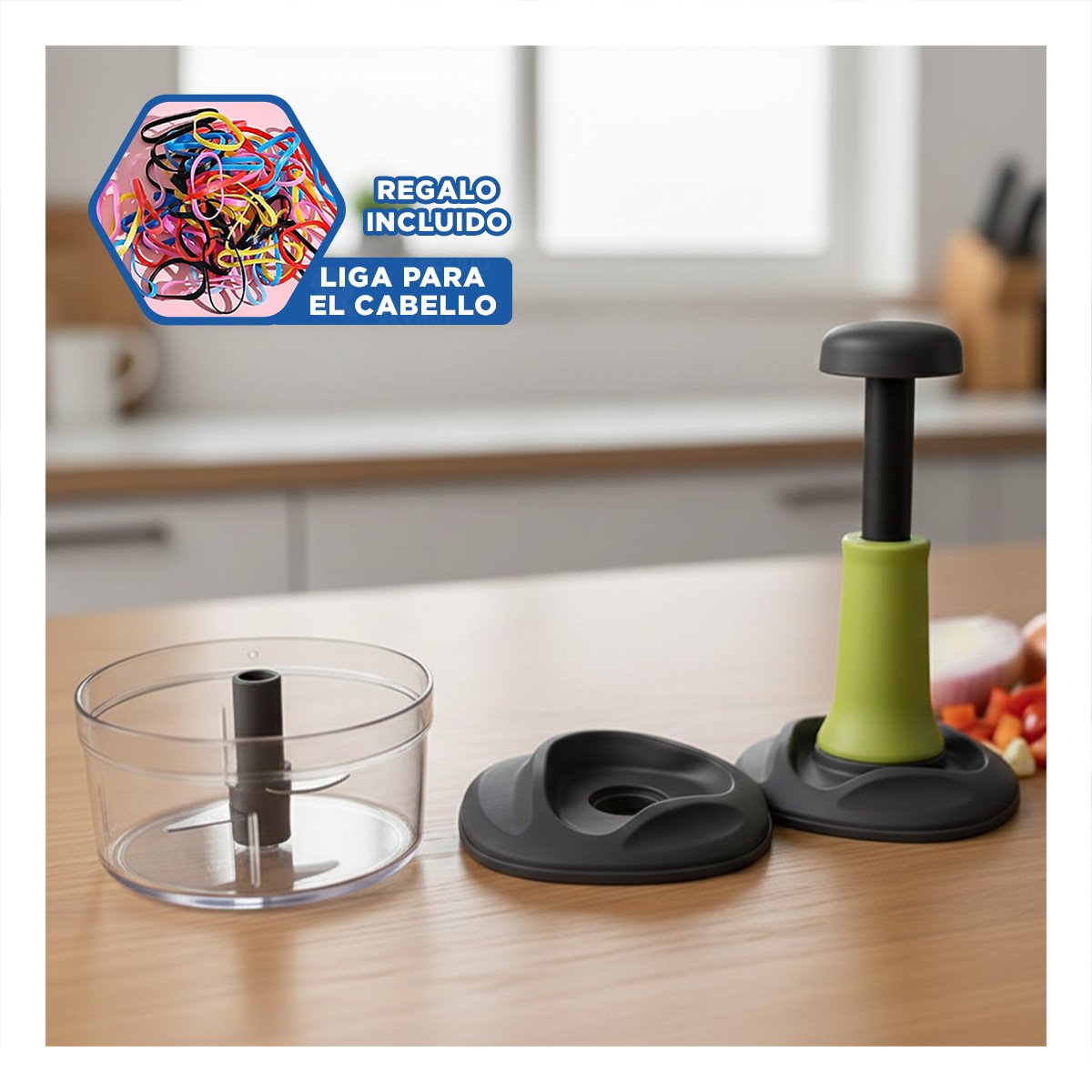 PROCESADOR MANUAL MULTIFUNCIONAL 2L VERDE Y NEGRO PARA COCINA SALUDABLE Y RAPIDA YLIGAS REGALO - 2