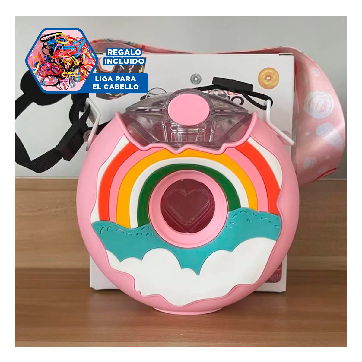 CONTENEDOR CIRCULAR DONA 14X5CM ROSADO ARCOIRIS PARA COCINA Y MESA FAMILIAR YLIGAS REGALO - 2
