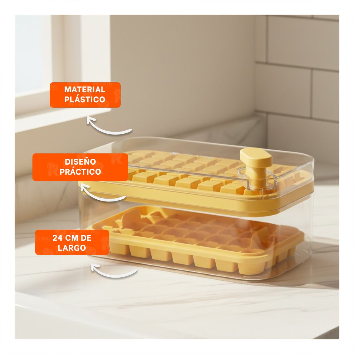 BANDEJA DOBLE AMARILLA PARA HACER HIELO FACIL Y RAPIDO YPAPEL REGALO - 2