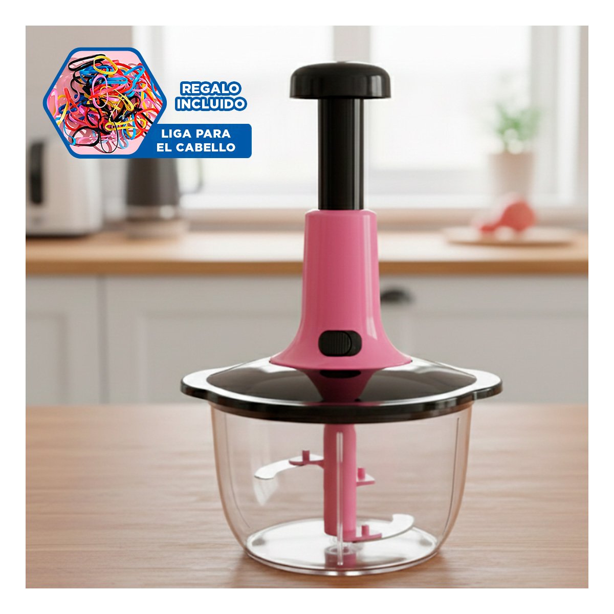 PROCESADOR MANUAL MULTIFUNCIONAL 2L ROSADO Y NEGRO PARA COCINA FACIL Y PRACTICA YLIGAS REGALO - 2