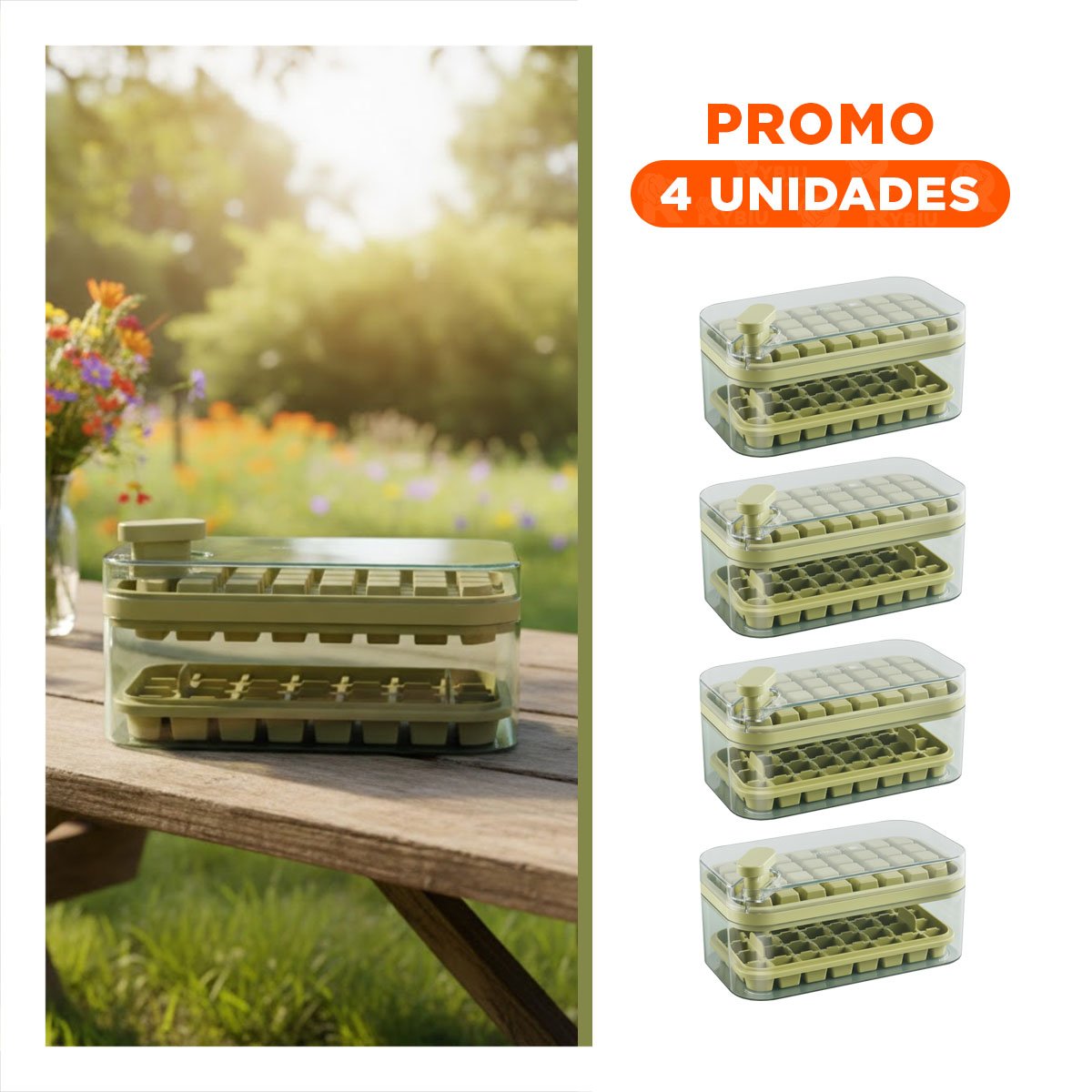 PACK4 MOLDE COMPACTO VERDE PARA CUBOS DE HIELO FACIL DESMOLDE - 1