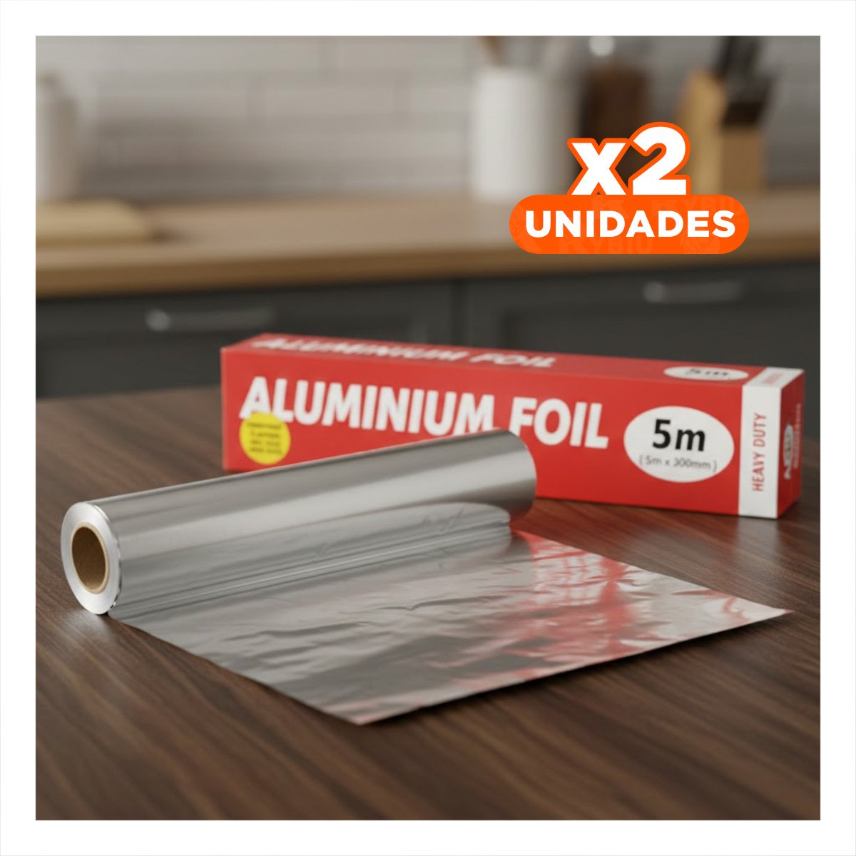PACK2 ROLLO PAPEL ALUMINIO PLATEADO 5M 30CM PARA COCINA Y REPOSTERIA - 1