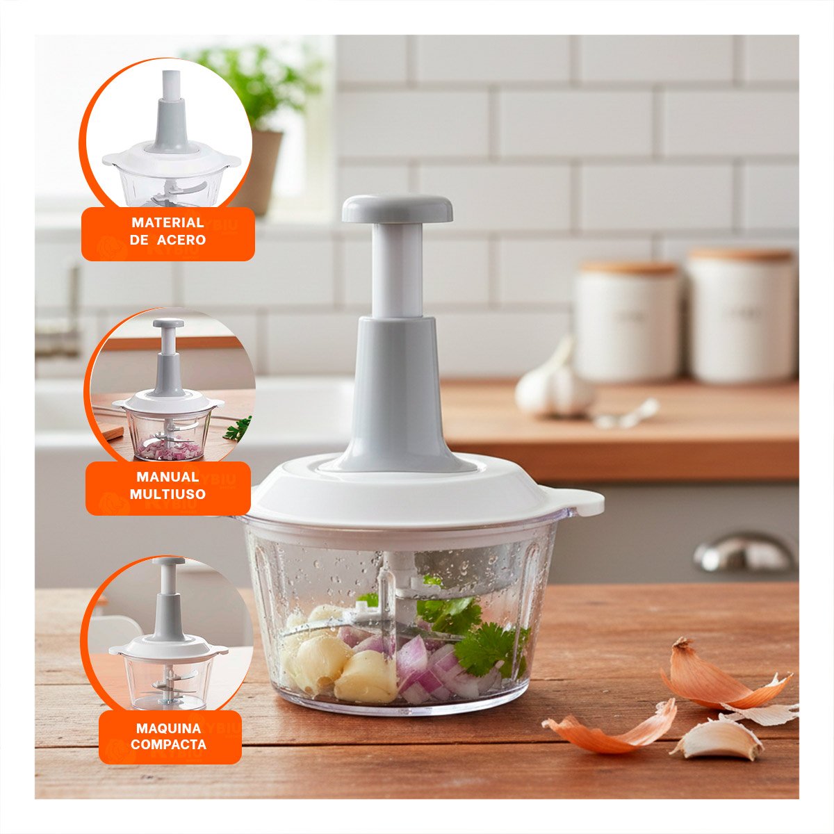PACK4 PICADOR MANUAL DE COCINA 1 5L BLANCO Y PLOMO PARA USO FAMILIAR Y DIARIO YREGALO STICKER - 3