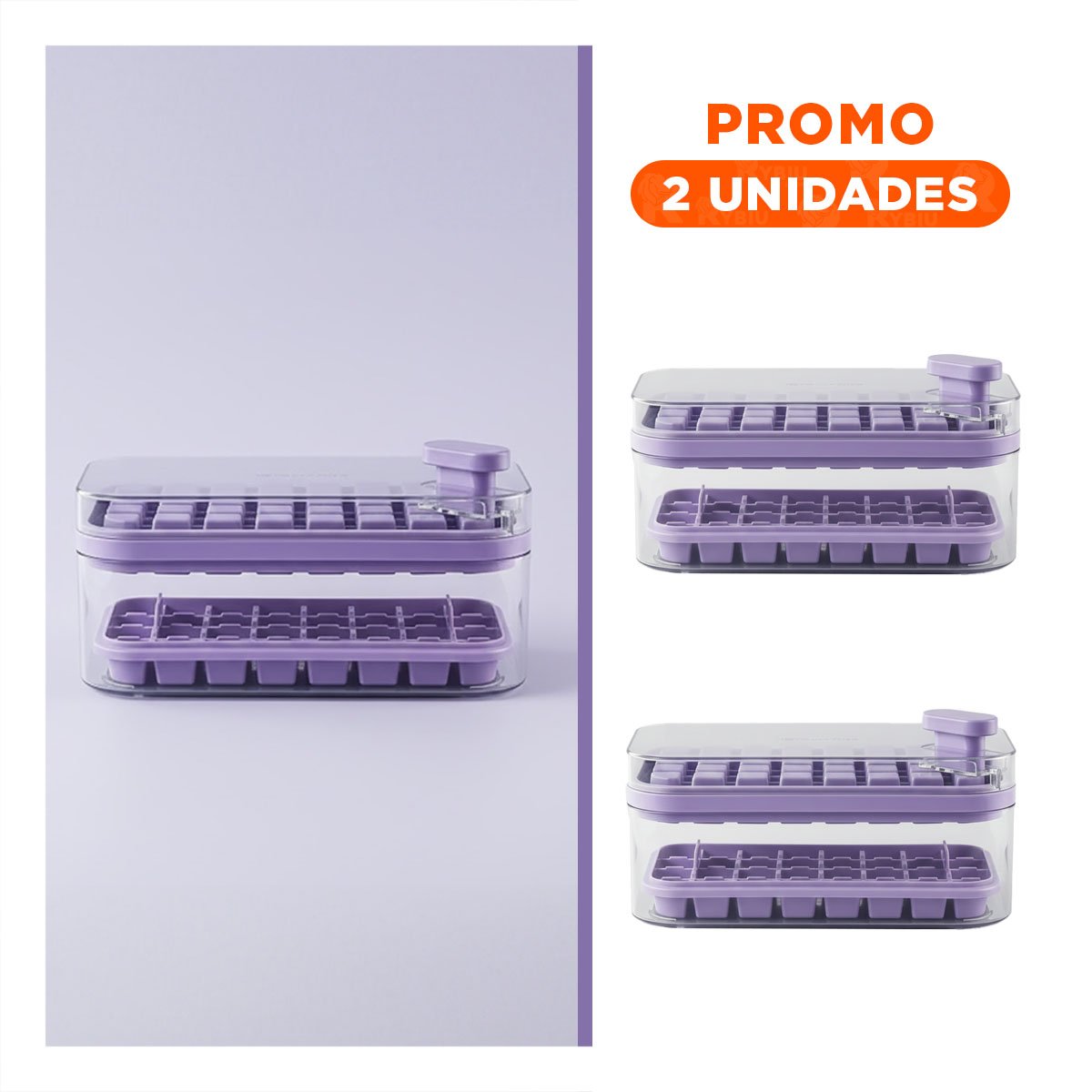 PACK2 MOLDE DOBLE MORADO PARA PREPARAR HIELO CON DISENO CLIC EN ESQUINA YREGALO STICKER - 1