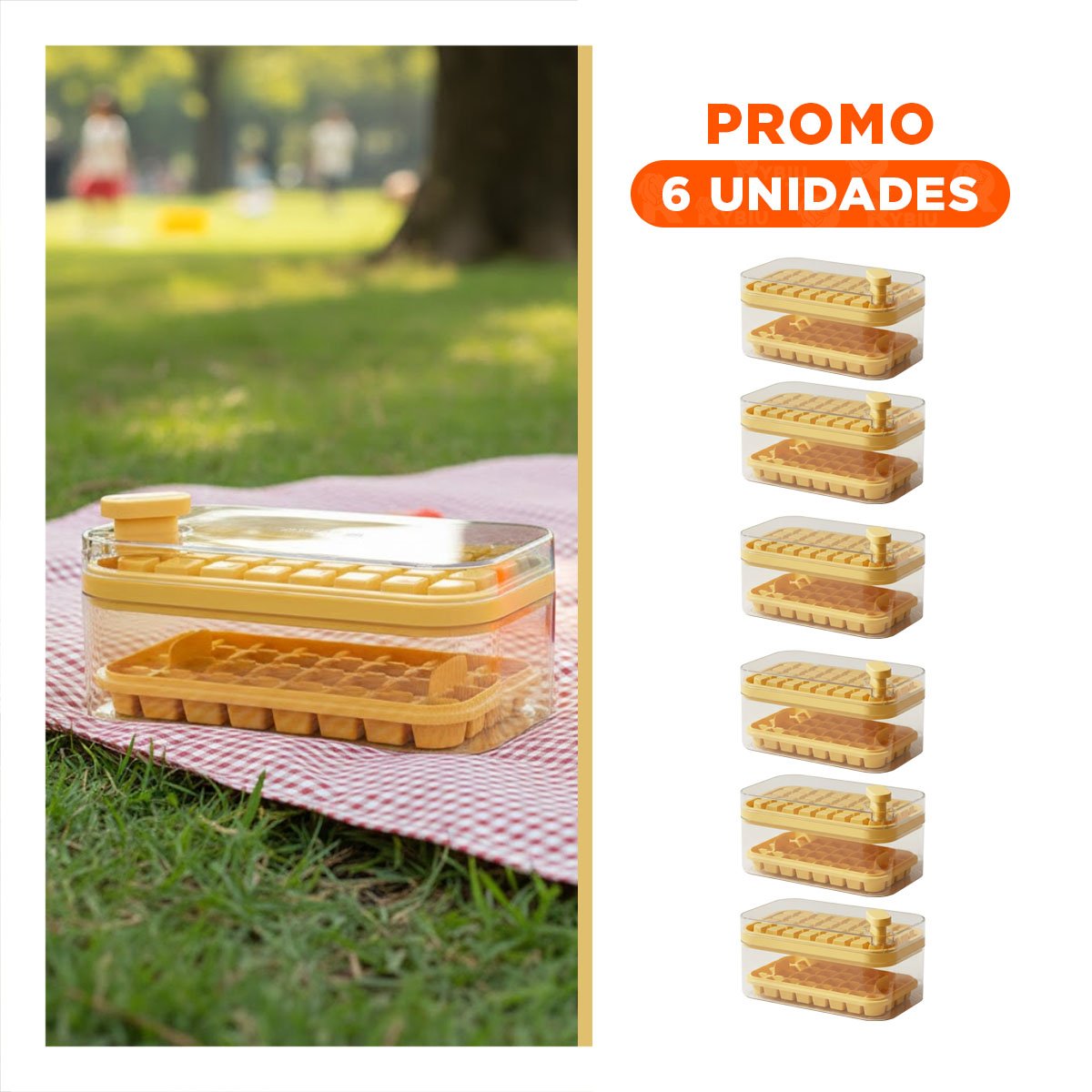 PACK6 CUBITERA COMPACTA AMARILLA PARA CUBOS DE HIELO EN CASA YREGALO STICKER - 1