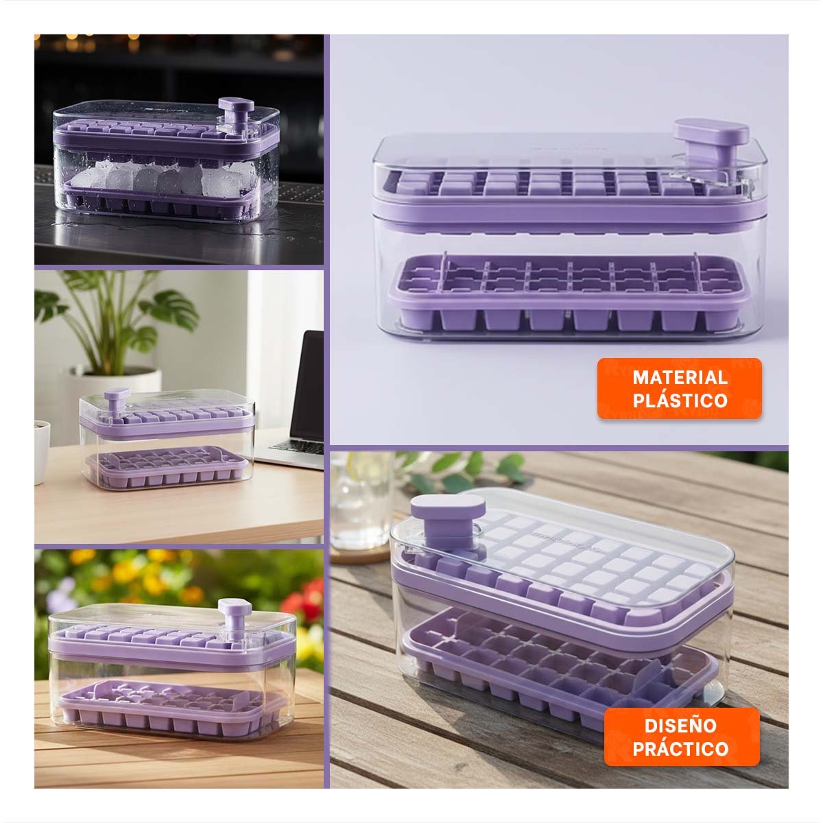 BANDEJA DOBLE MORADA PARA HACER HIELO FACIL Y RAPIDO YPAPEL REGALO - 3