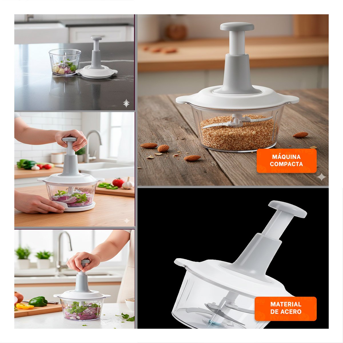 TRITURADOR MANUAL MULTIFUNCIONAL 1 5L BLANCO Y PLOMO PARA USO EN CASA Y COCINA YPAPEL REGALO - 3