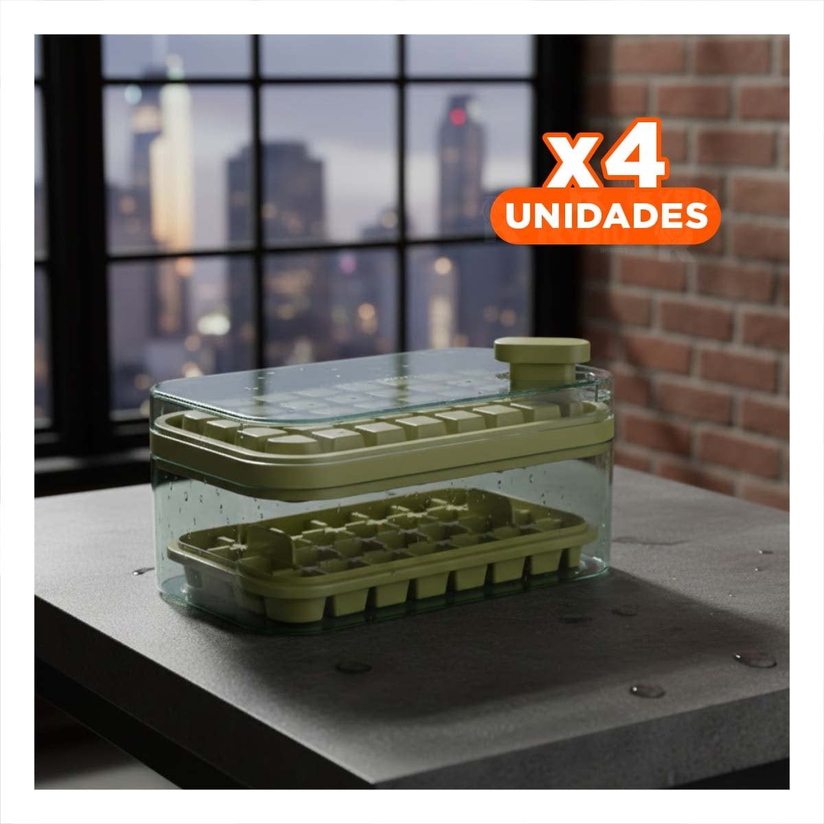 PACK4 MOLDE MODERNO VERDE PARA HIELO CON SISTEMA CLIC ESQUINA SEGURO YPAPEL REGALO - 1