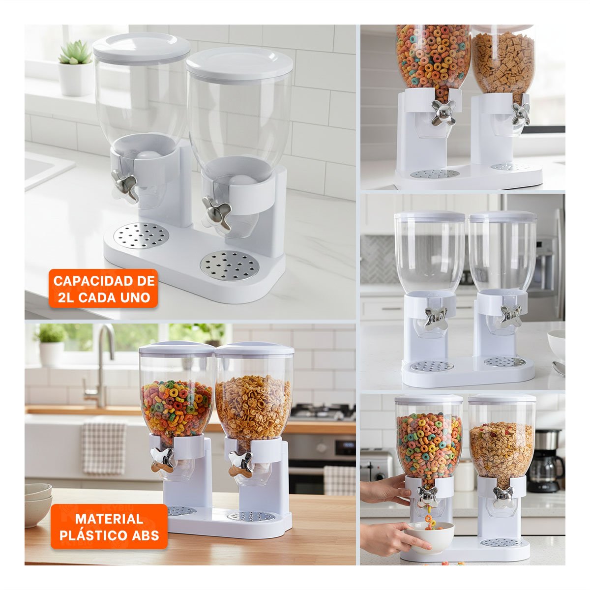 RECIPIENTE DOBLE DE GRANOS 2L PARA COCINA HOGAR Y OFICINA BLANCO YLIGAS REGALO - 1