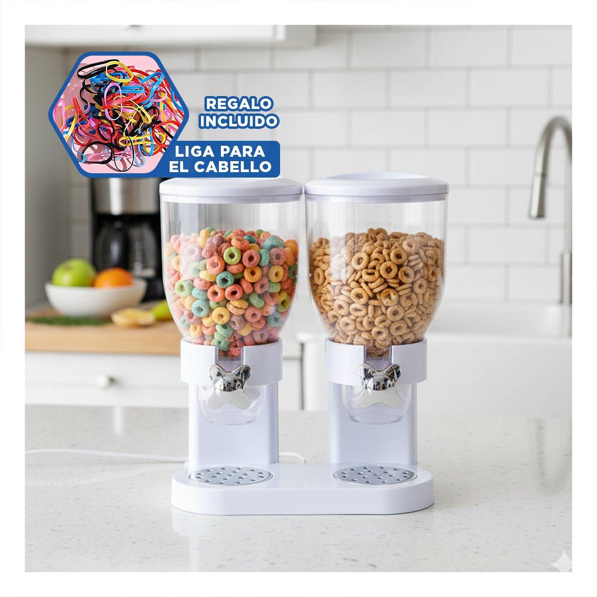 RECIPIENTE DOBLE DE GRANOS 2L PARA COCINA HOGAR Y OFICINA BLANCO YLIGAS REGALO - 2