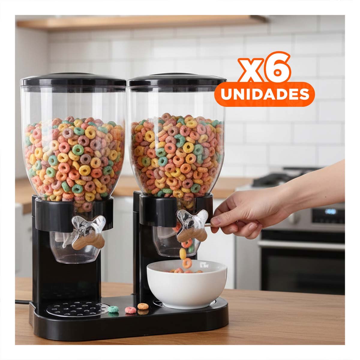 PACK6 SILO DOBLE DE GRANOS 2L NEGRO COMPACTO Y DURADERO PARA COCINA - 1