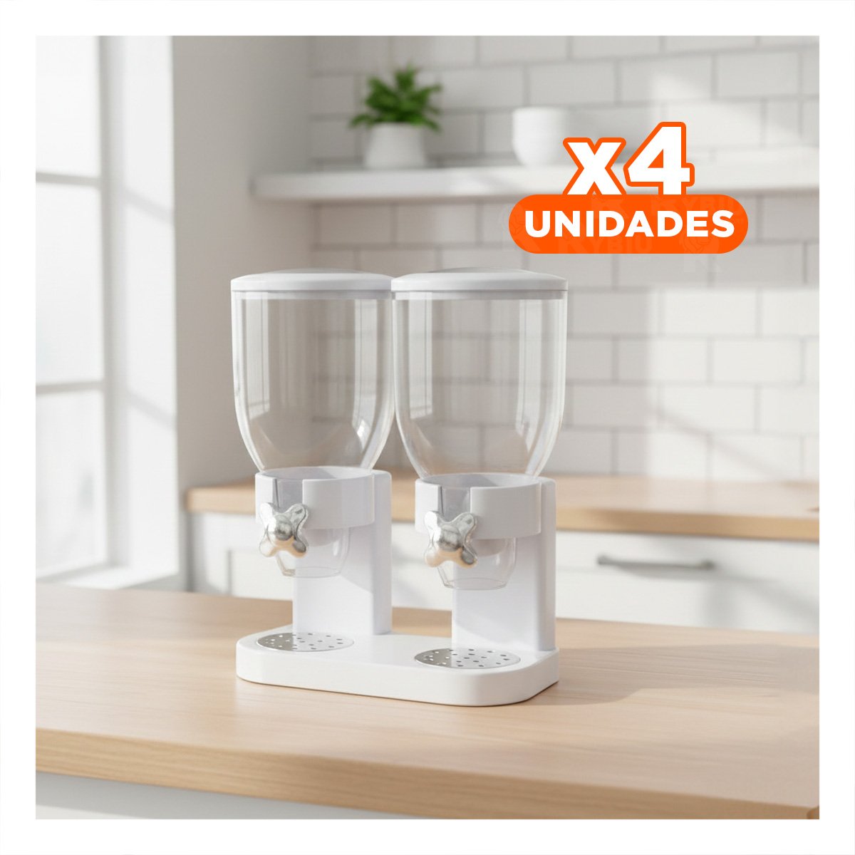 PACK4 DEPOSITO DOBLE PARA GRANOS Y FRUTOS 2L COCINA HOGAR OFICINA BLANCO YPAPEL REGALO - 1