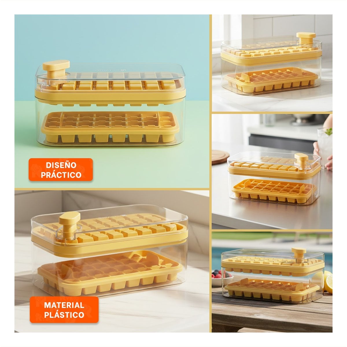 BANDEJA COMPACTA AMARILLA PARA PREPARAR HIELO EN REFRIGERADORA YLIGAS REGALO - 1