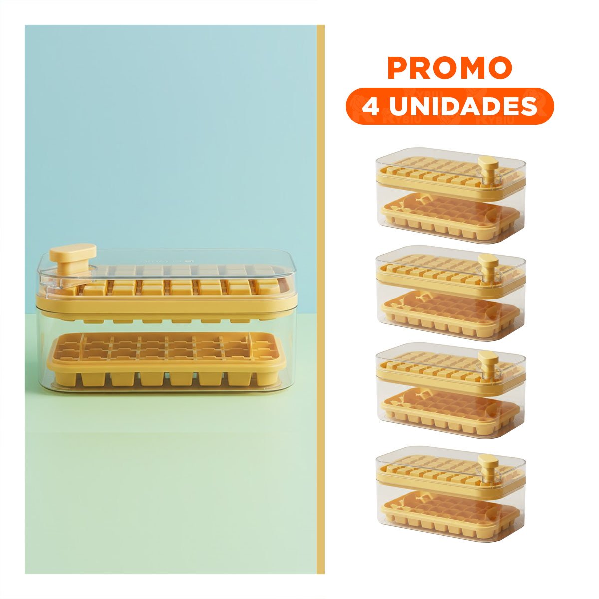 PACK4 MOLDE COMPACTO AMARILLO PARA CUBOS DE HIELO FACIL DESMOLDE - 1