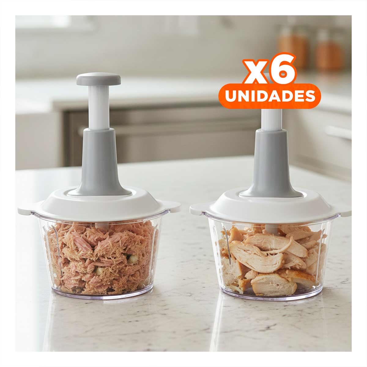 PACK6 TRITURADOR MANUAL DE COCINA 1 5L BLANCO Y PLOMO PARA PICAR VERDURAS Y FRUTAS - 1