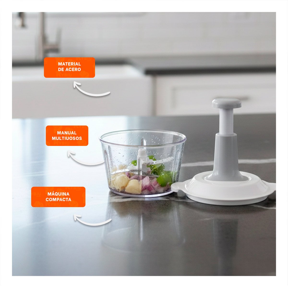 PACK6 TRITURADOR MANUAL DE COCINA 1 5L BLANCO Y PLOMO PARA PICAR VERDURAS Y FRUTAS - 2