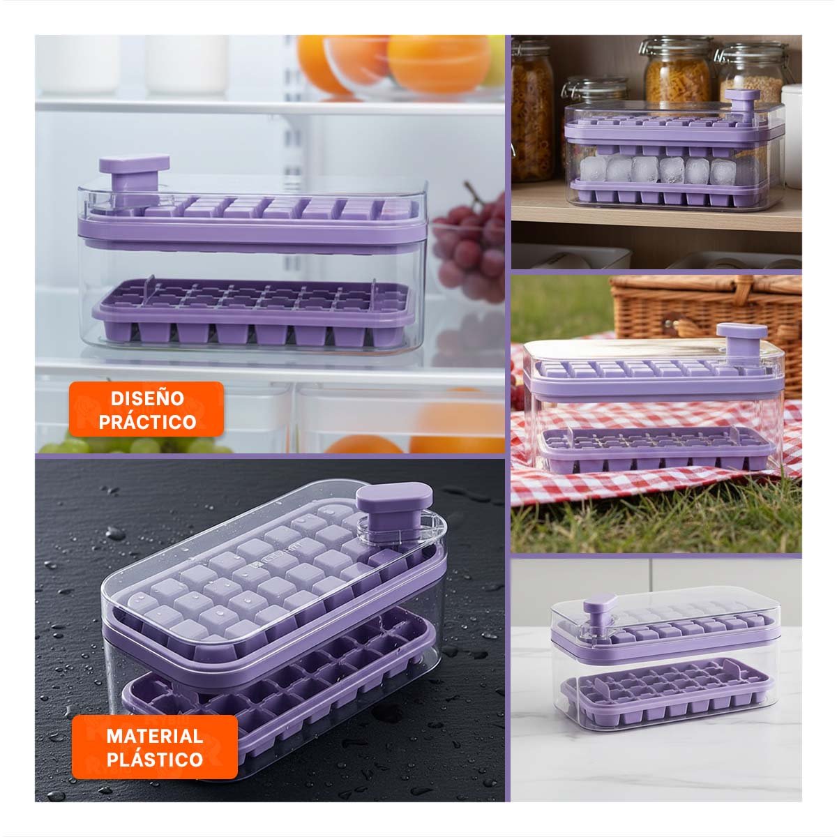 PACK2 MOLDE FLEXIBLE MORADO PARA HACER CUBOS DE HIELO CON PRACTICO CLIC YPAPEL REGALO - 3