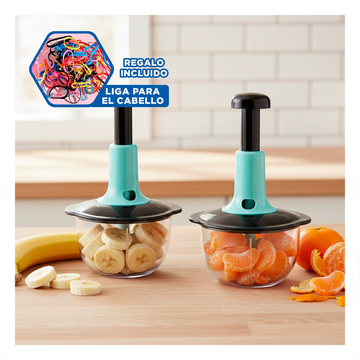 CORTADOR MANUAL MULTIFUNCIONAL 2L CELESTE Y NEGRO PARA PREPARAR ALIMENTOS YLIGAS REGALO - 2