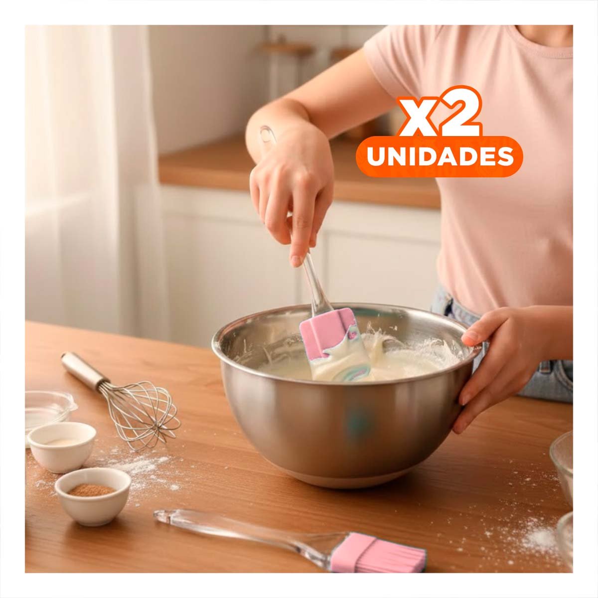PACK2 SET ESPATULA Y BROCHA DE SILICONA ROSADO PARA COCINA HOGAR - 1