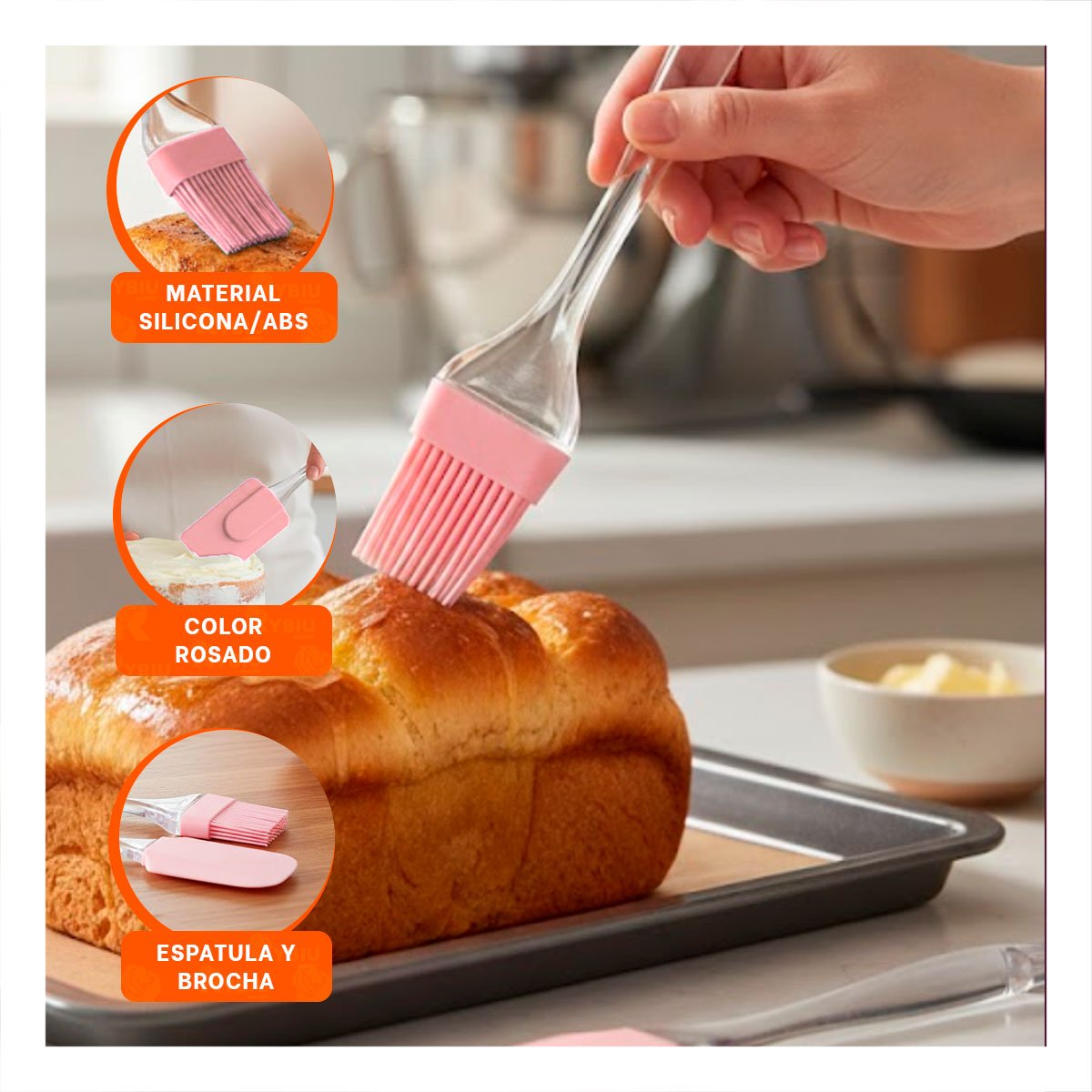 PACK2 SET ESPATULA Y BROCHA DE SILICONA ROSADO PARA COCINA HOGAR - 5
