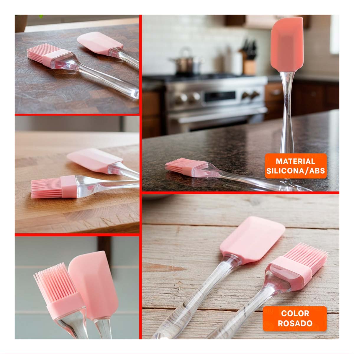 IMPLEMENTO Y BROCHA DE SILICONA ROSADO PARA COCINA PRACTICA YPOST IT - 2