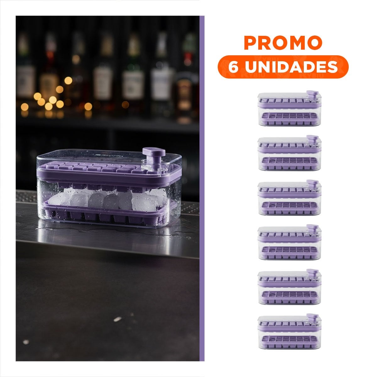 PACK6 CUBITERA COMPACTA MORADA PARA CUBOS DE HIELO EN CASA YREGALO STICKER - 1