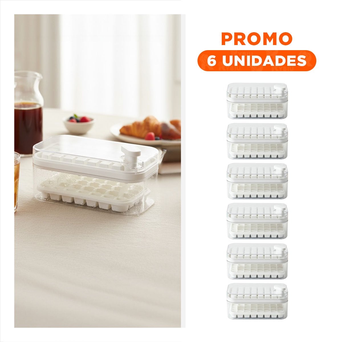 PACK6 CUBITERA COMPACTA BLANCA PARA CUBOS DE HIELO EN CASA YREGALO STICKER - 1