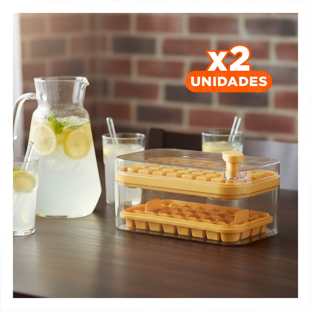 PACK2 MOLDE DE SILICONA AMARILLO PARA CUBOS DE HIELO CON SISTEMA CLIC ESQUINA - 1
