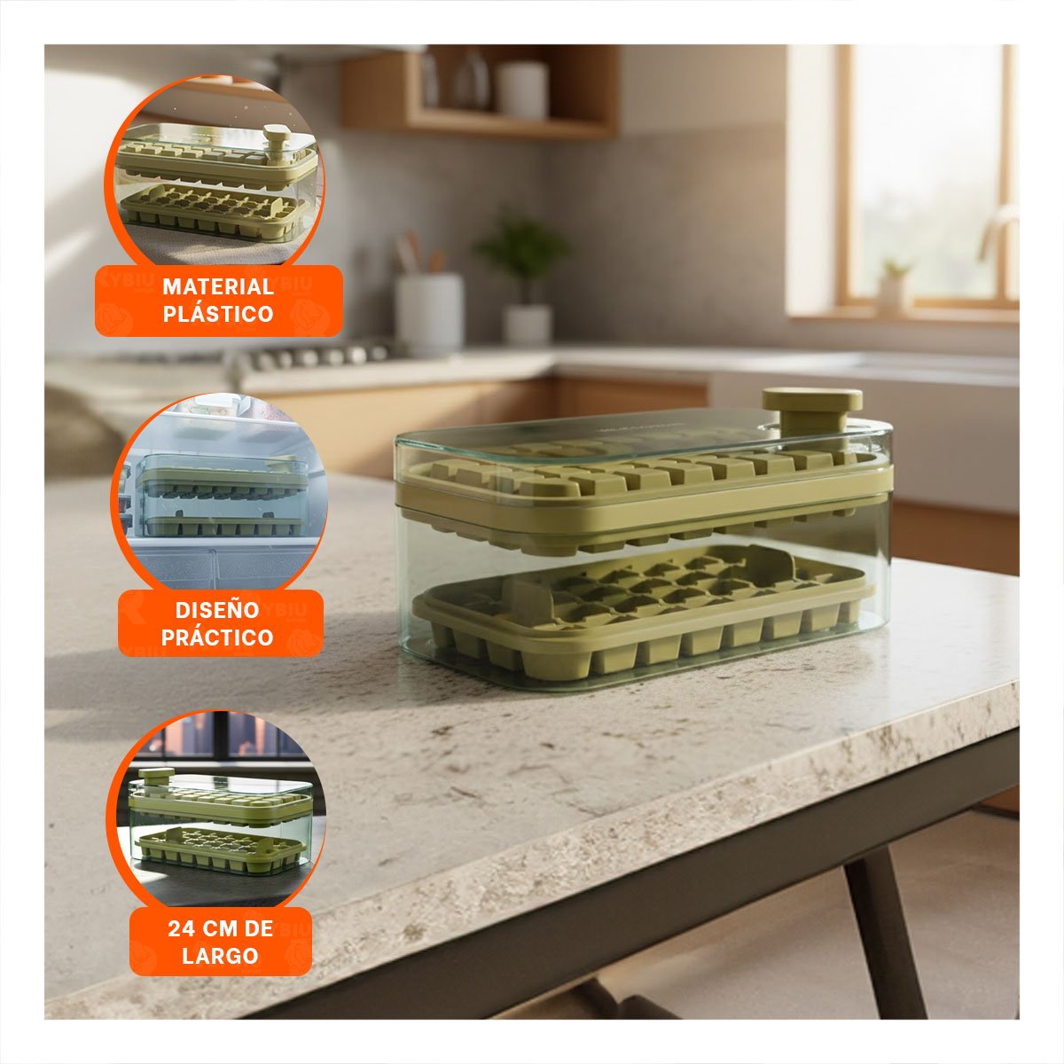 PACK2 MOLDE DE SILICONA VERDE PARA CUBOS DE HIELO CON SISTEMA CLIC ESQUINA - 5