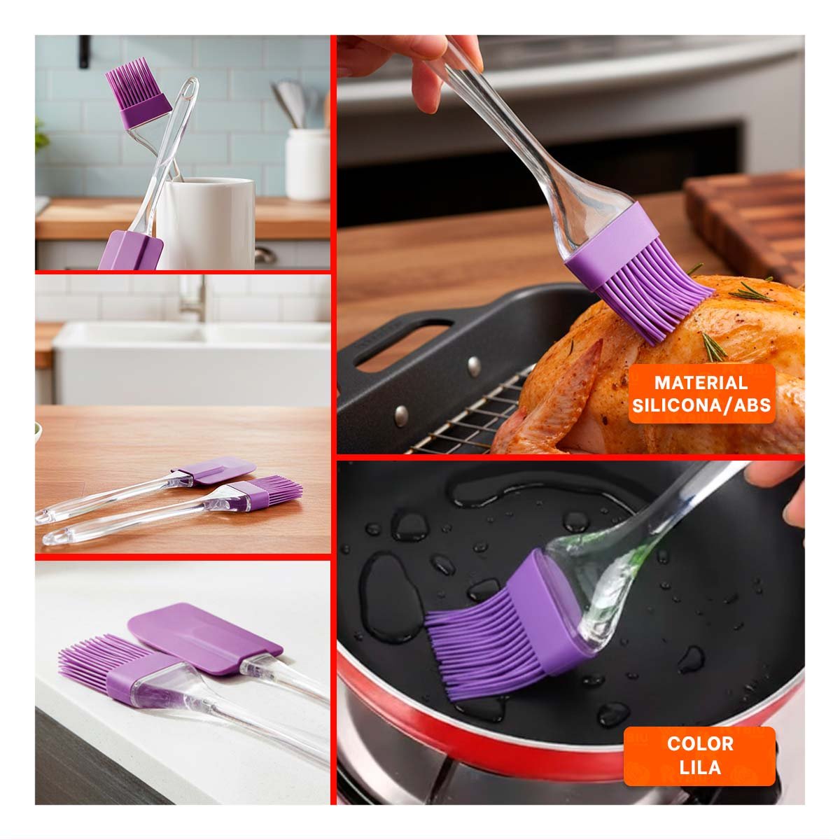 PACK4 PINCEL Y ESPATULA DE SILICONA LILA PARA COCINA HOGAR REPOSTERIA YREGALO STICKER - 2