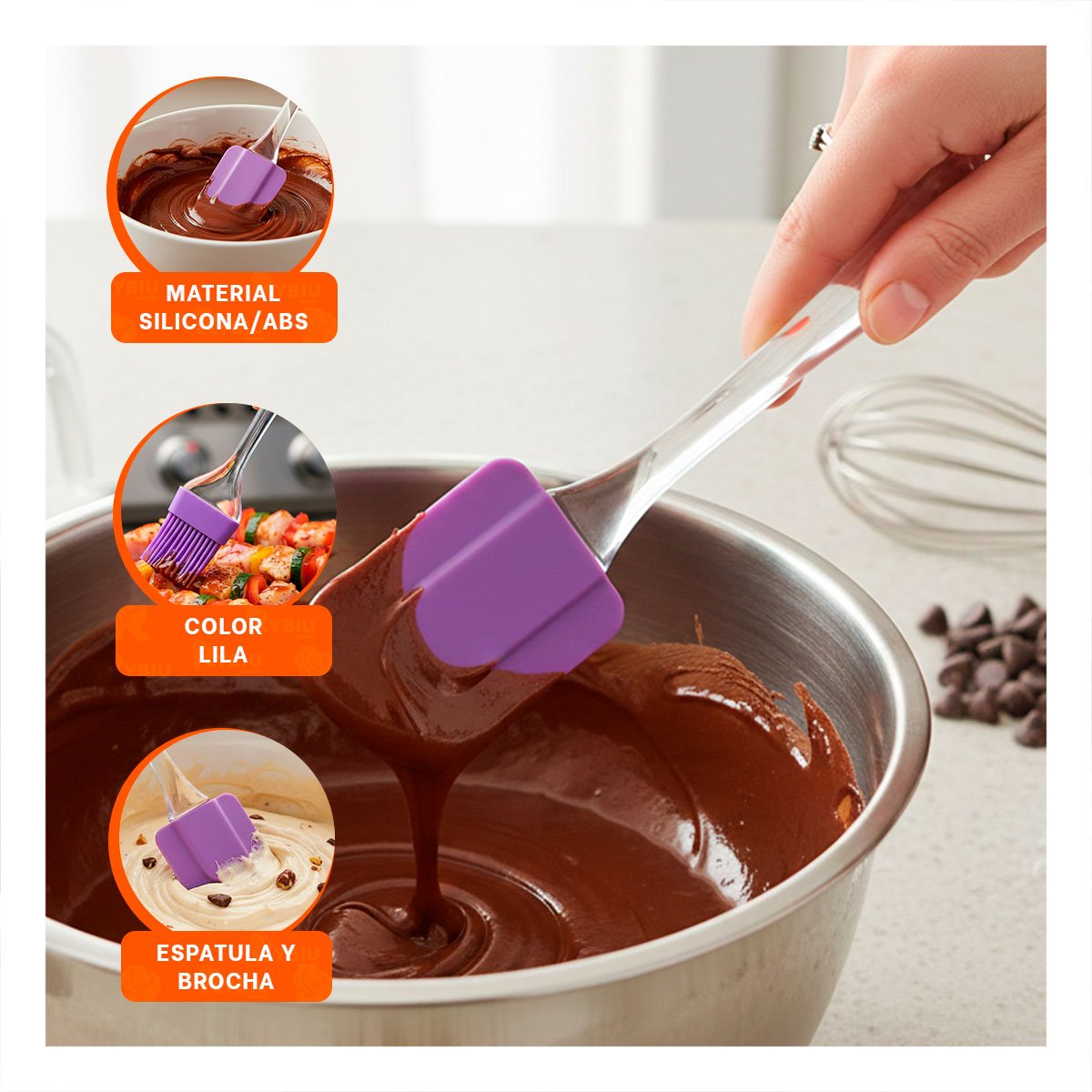 PACK4 PINCEL Y ESPATULA DE SILICONA LILA PARA COCINA HOGAR REPOSTERIA YREGALO STICKER - 5
