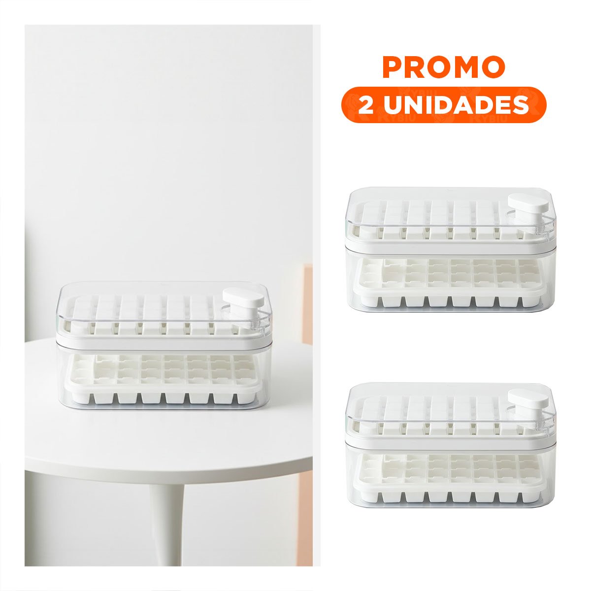 PACK2 MOLDE DOBLE BLANCO PARA PREPARAR HIELO CON DISENO CLIC EN ESQUINA YREGALO STICKER - 1