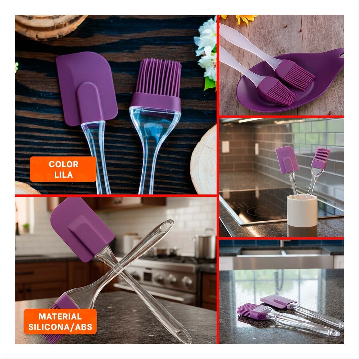 HERRAMIENTA Y BROCHA DE SILICONA LILA PARA COCINA HOGAR Y REPOSTERIA CASERA YLIGAS REGALO - 1
