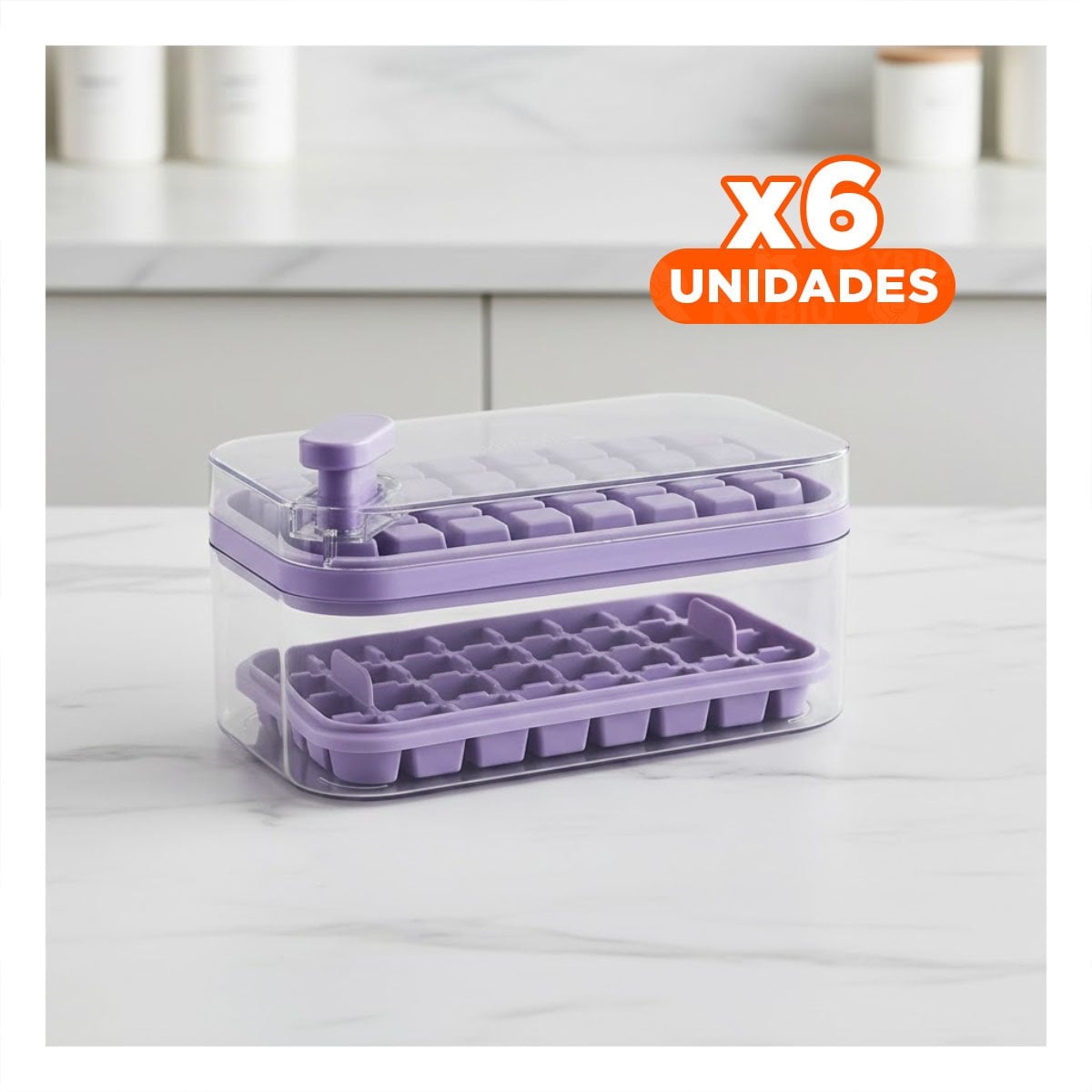 PACK6 CUBITERA DOBLE MORADA PARA HIELO CON PRACTICO SISTEMA CLIC - 1