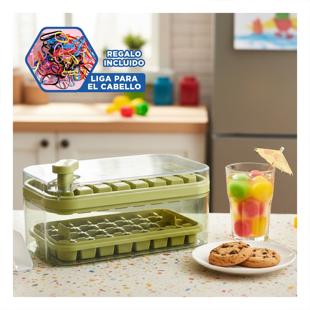 BANDEJA COMPACTA VERDE PARA PREPARAR HIELO EN REFRIGERADORA YLIGAS REGALO - 2
