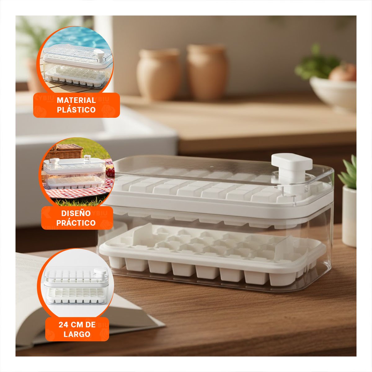 PACK2 MOLDE DE SILICONA BLANCO PARA CUBOS DE HIELO CON SISTEMA CLIC ESQUINA - 5