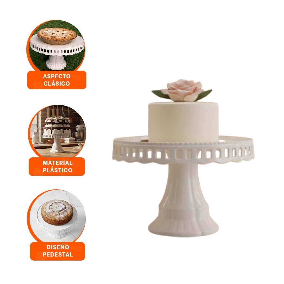 PEDESTAL REDONDO PORTA TORTA BLANCO 32 CM PARA CELEBRACIONES YPAPEL REGALO - 5