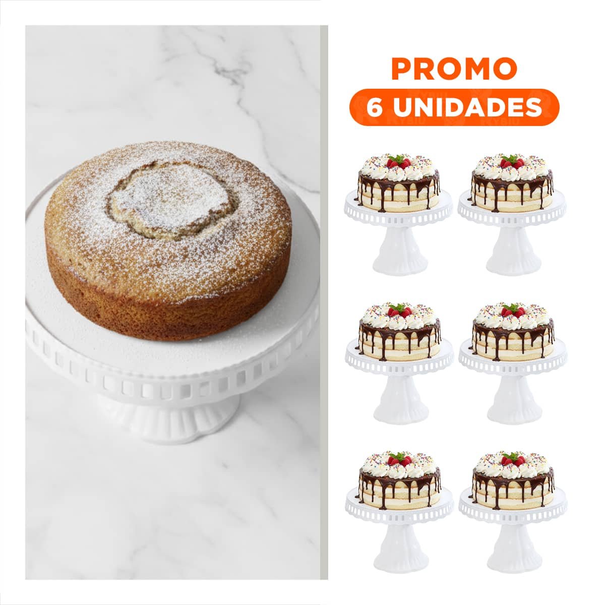 PACK6 SOPORTE DECORATIVO PARA TORTA BLANCO 32 CM PARA REPOSTERIA YREGALO STICKER - 1