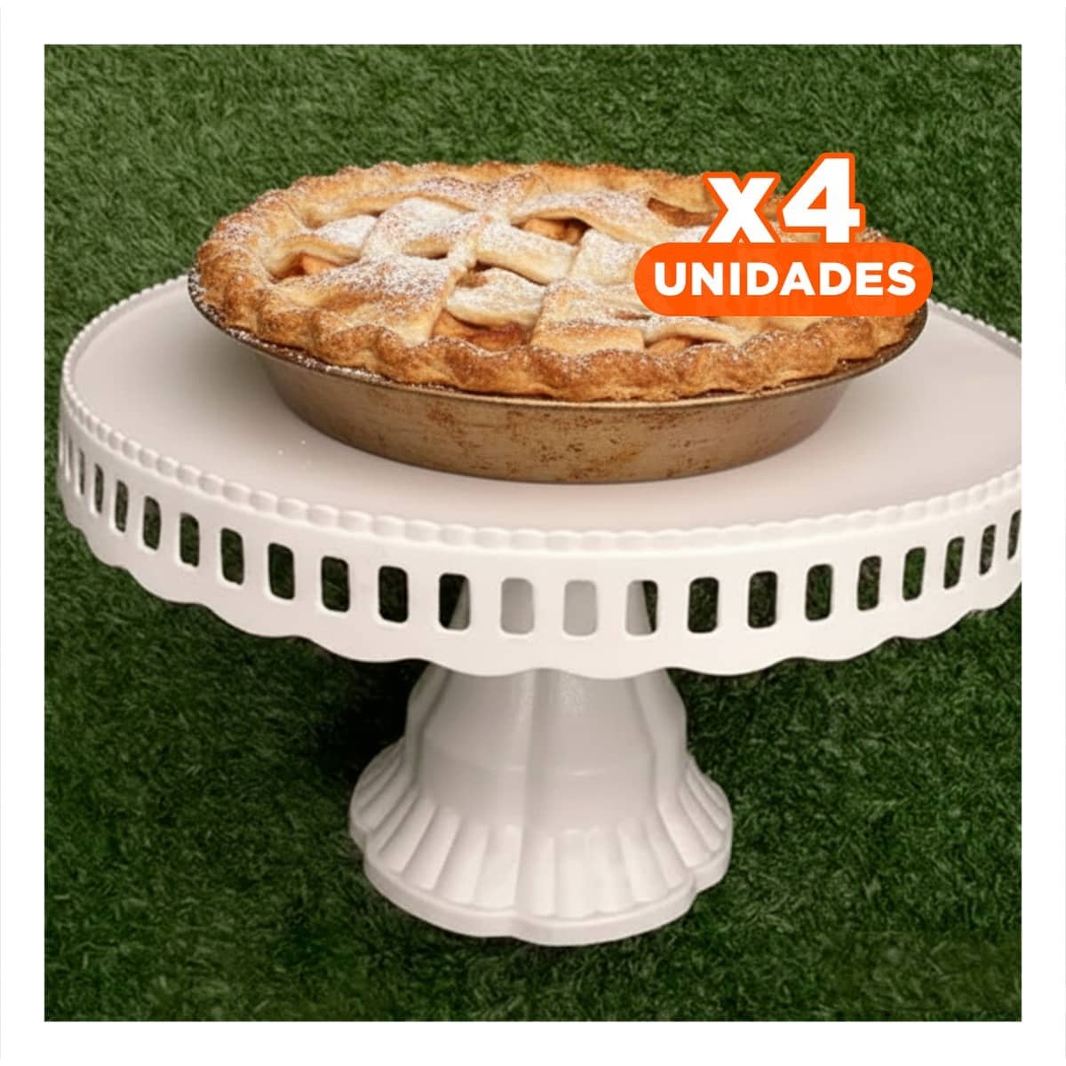 PACK4 SOPORTE ALTO PORTA TORTA BLANCO 32 CM PARA MESA DE FIESTA YREGALO STICKER - 1