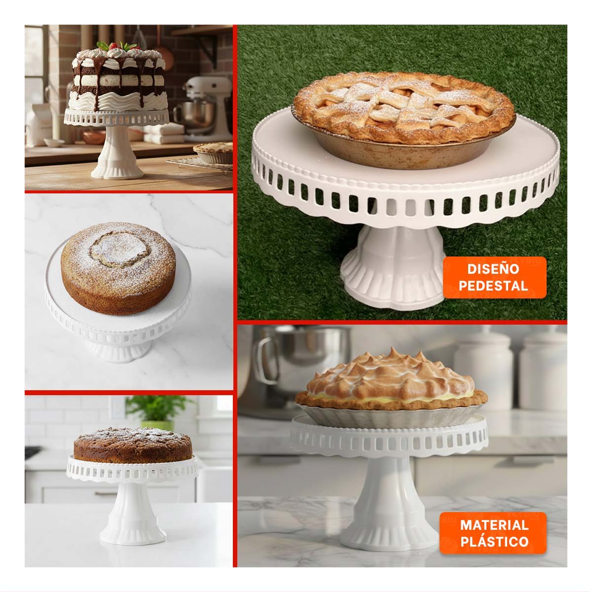 PACK4 SOPORTE ALTO PORTA TORTA BLANCO 32 CM PARA MESA DE FIESTA YREGALO STICKER - 2