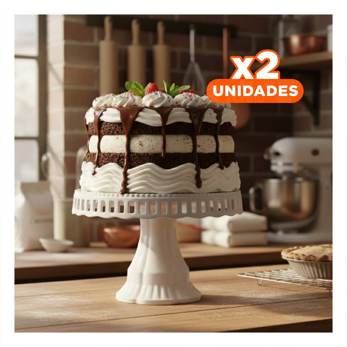 PACK2 BASE ALTA PORTA TORTA BLANCO 32 CM PARA PRESENTACION EN MESA - 1
