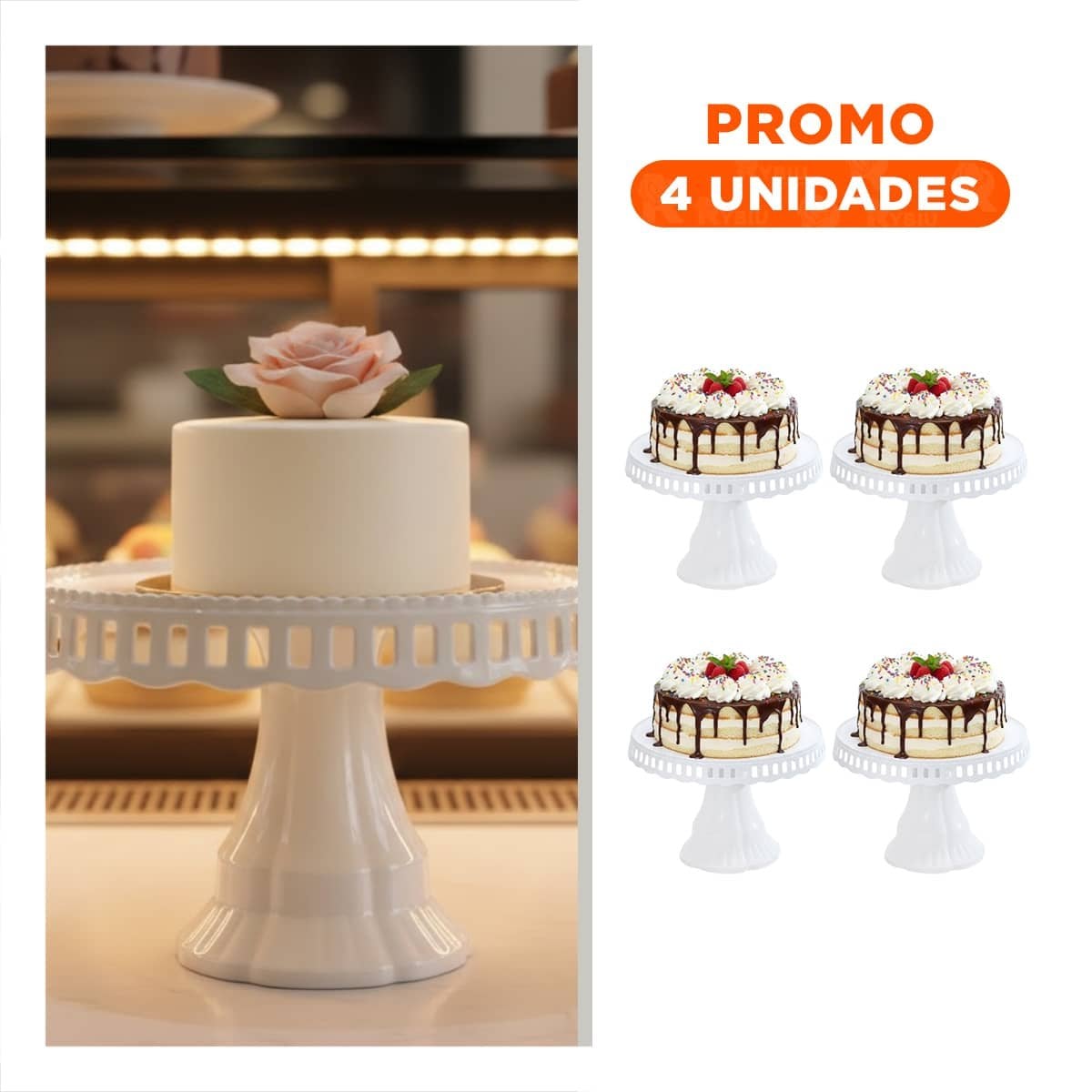 PACK4 BASE DECORATIVA PORTA PASTEL BLANCO 32 CM PARA CELEBRACION - 1