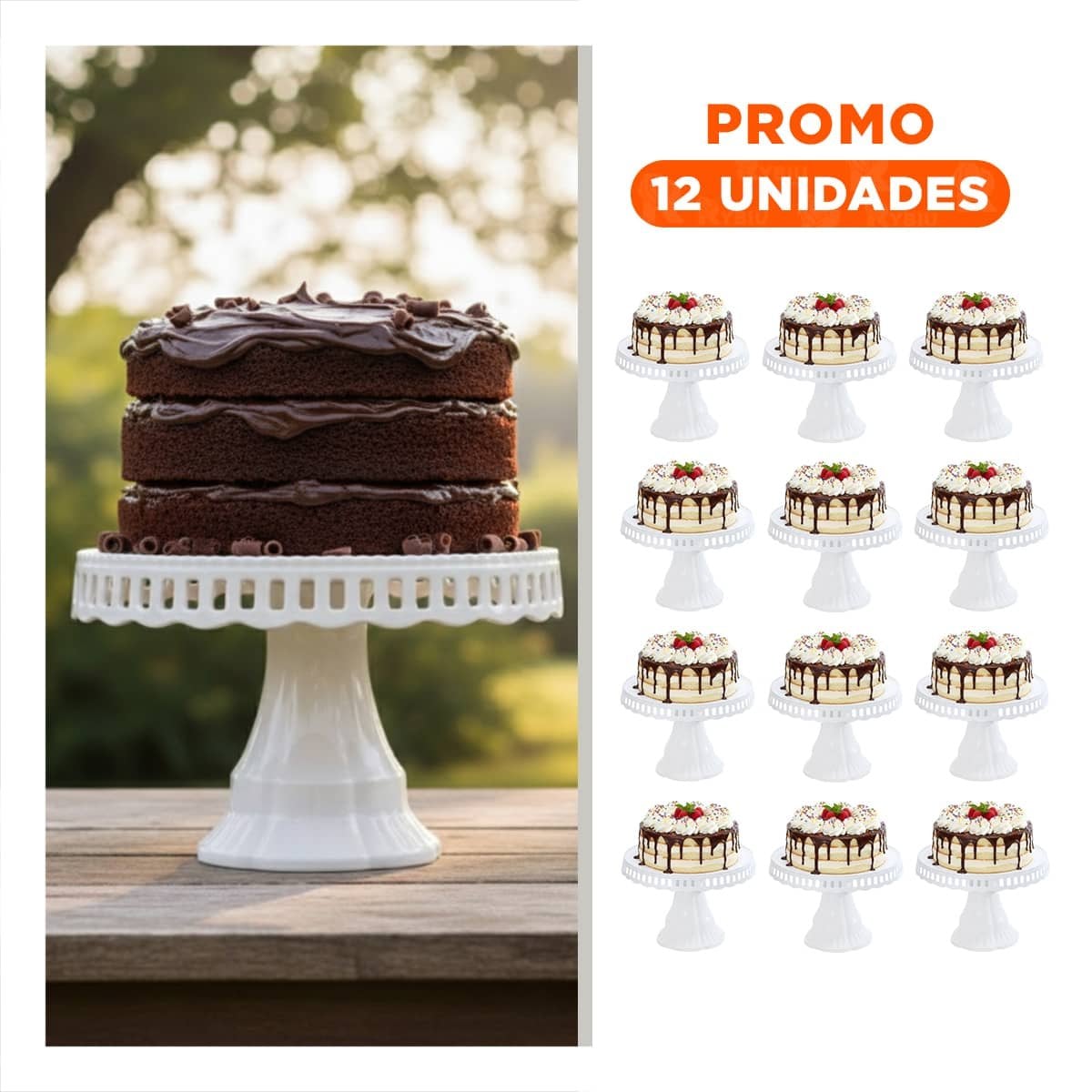 PACK12 SOPORTE ELEGANTE PORTA TORTA BLANCO 32 CM PARA CELEBRACION - 1