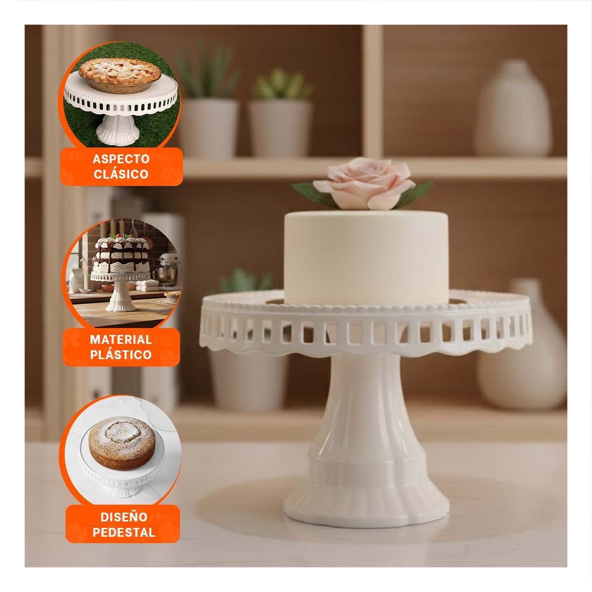 PACK12 PLATO ALTO PORTA TORTA BLANCO 32 CM PARA MESA DE POSTRES YPAPEL REGALO - 3