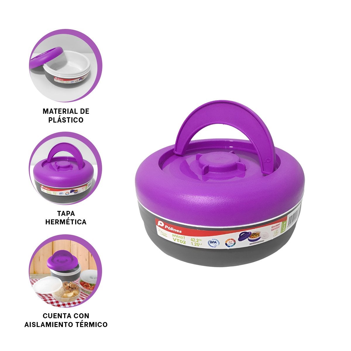 CONTENEDOR TERMICO 1.25L MORADO Y PLOMO PARA TRANSPORTAR PREPARACIONES YPOST IT - 5