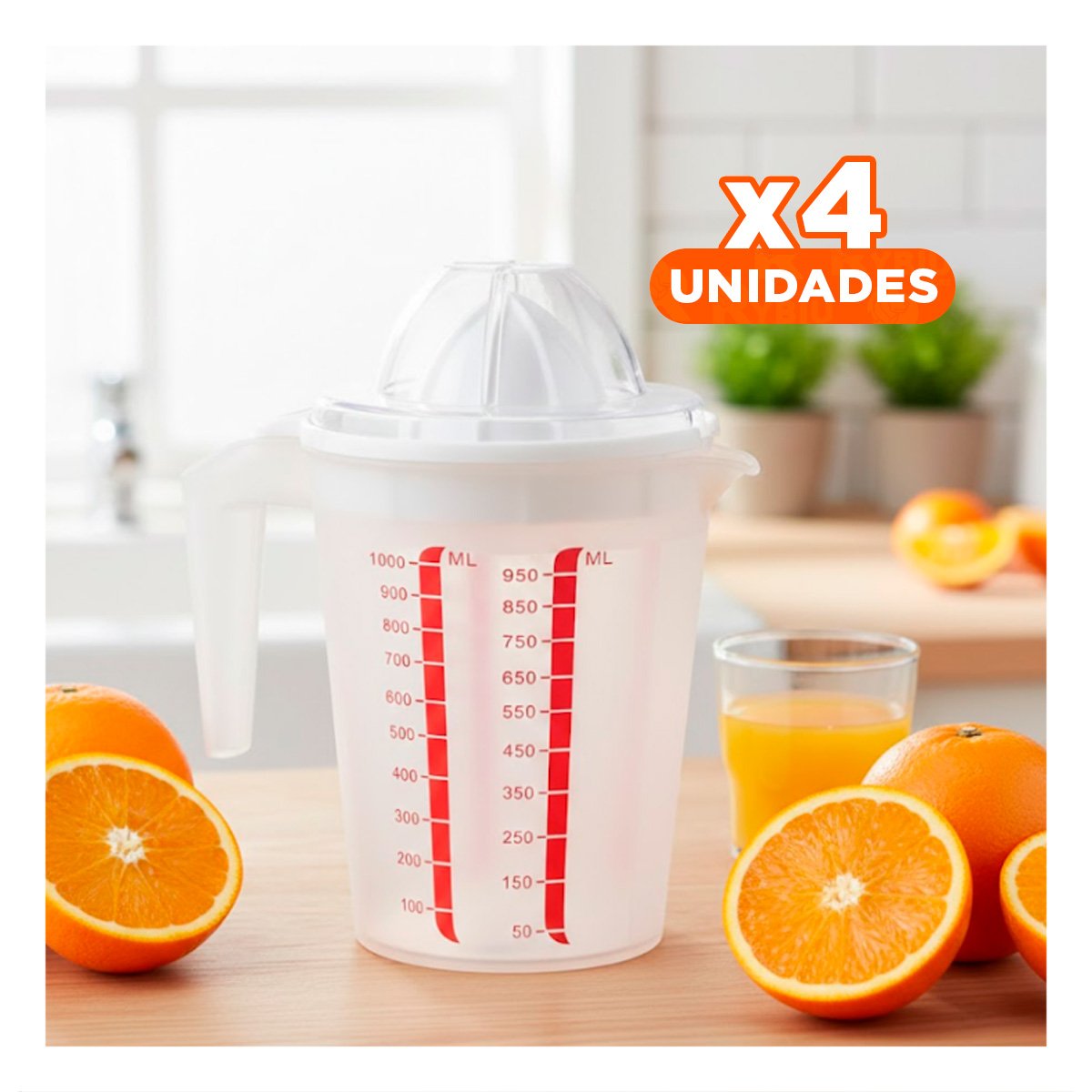 PACK4 PRENSA MANUAL PARA NARANJA CON JARRA MEDIDORA 1000 ML BLANCO YREGALO STICKER - 1