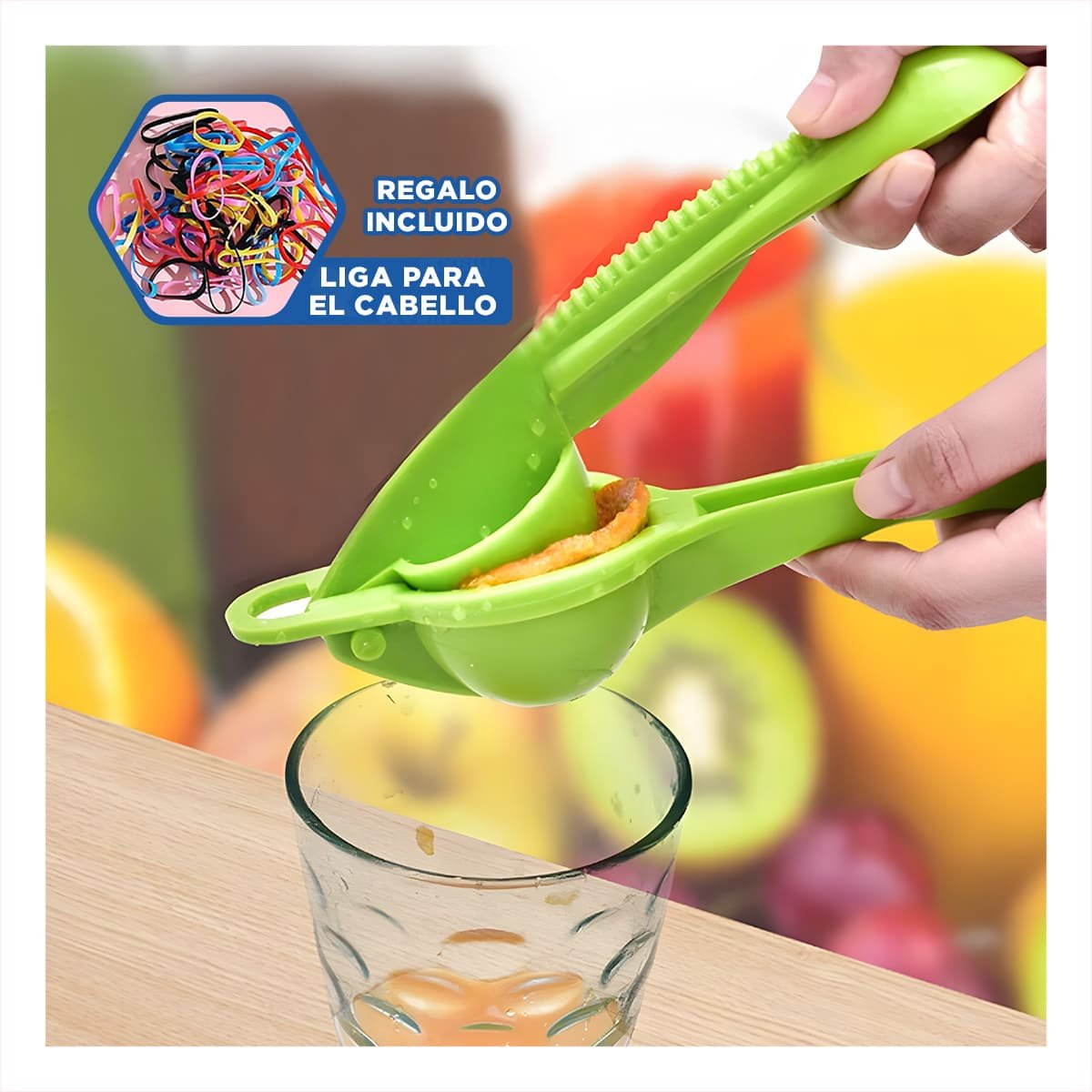 EXPRIMIDOR PORTATIL LIMONES PLASTICO VERDE LIMON LIGERO Y FACIL DE USAR YLIGAS REGALO - 2