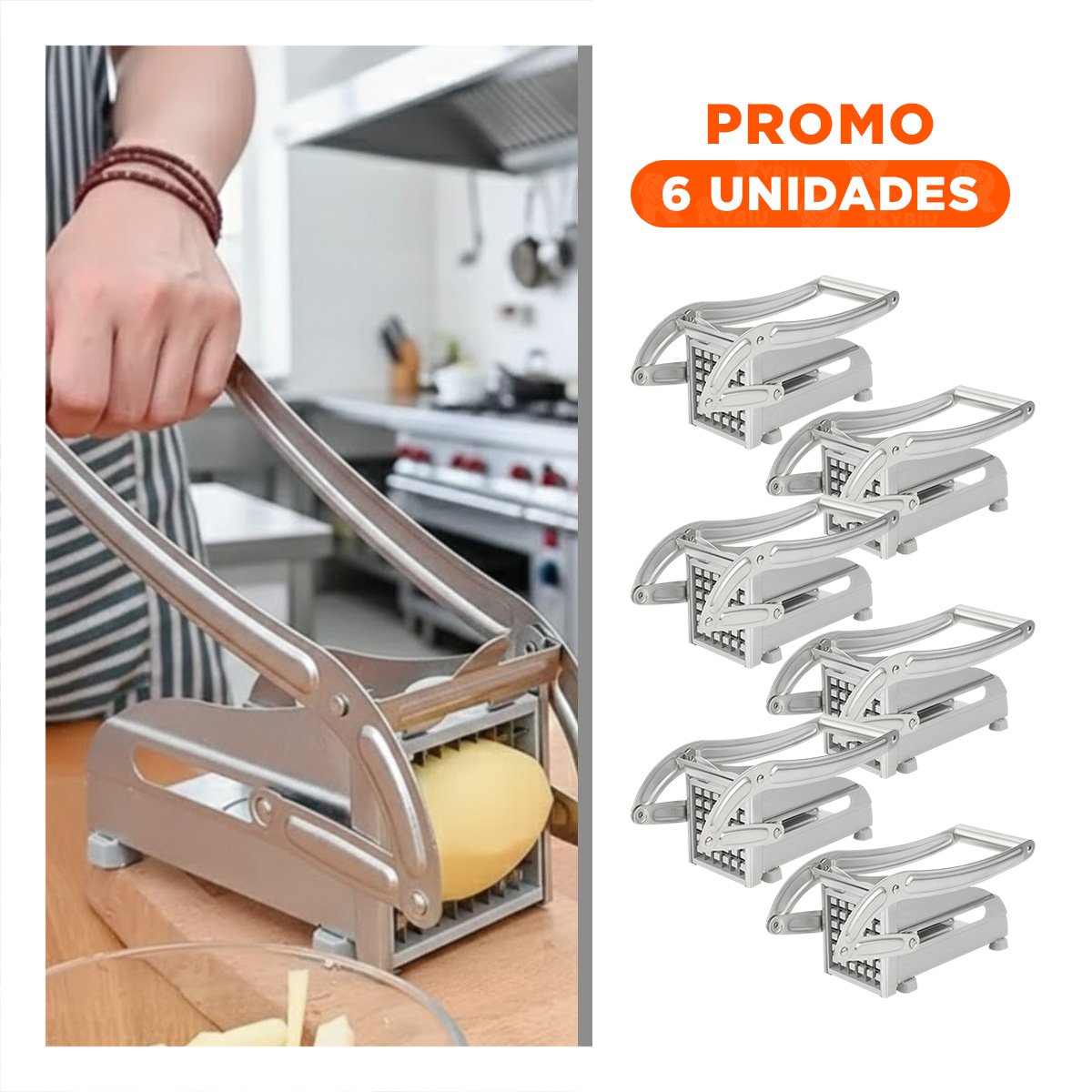 PACK6 PROCESADOR MANUAL DE PAPA Y VERDURAS PLATEADO COMPACTO Y SEGURO YREGALO STICKER - 1