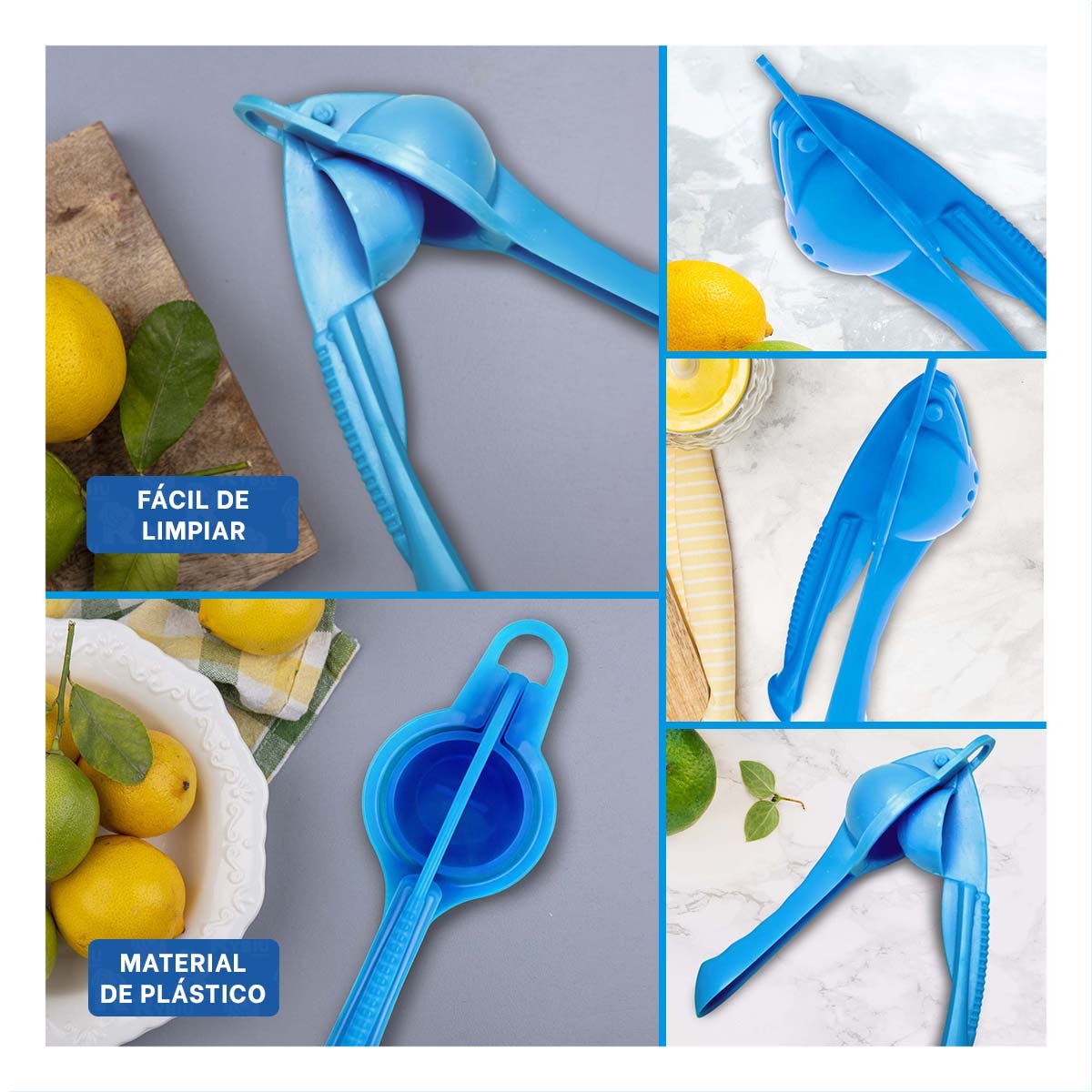 EXPRIMIDOR PRACTICO DE LIMON PLASTICO CELESTE PARA JUGOS NATURALES YLIGAS REGALO - 1